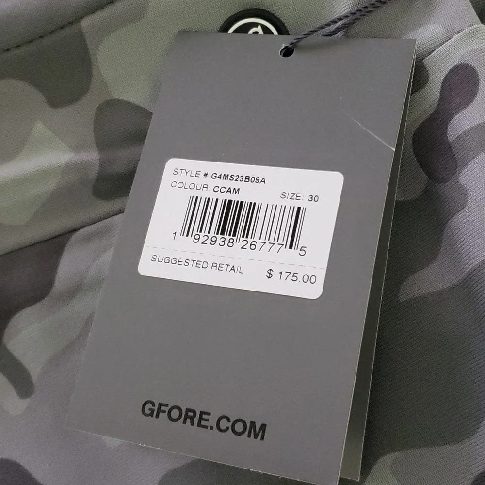NWT G/Fore Men's Gray Camo Tech Tab 4-Way Stretch Performance Golf Shorts